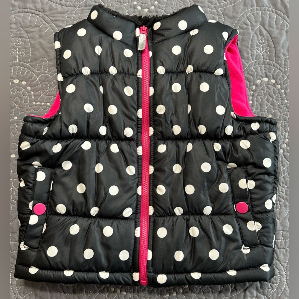 Carters Toddler Girl Black/White/Pink Polka Dot Puffer Vest Size 3T